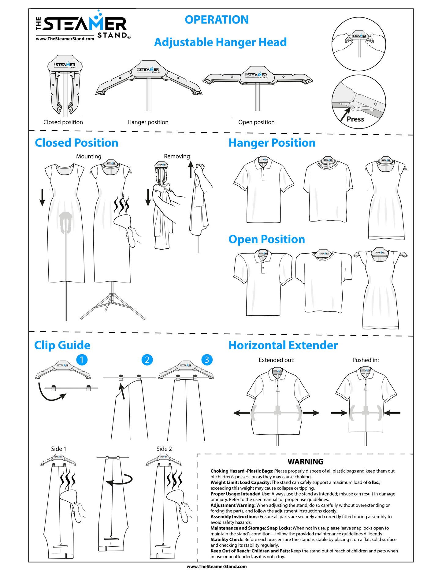 Visual instructions using graphics for assembly and operation of The Steamer Stand page 2 of 2