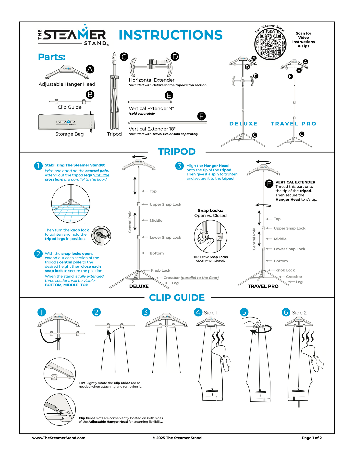 Visual instructions using graphics for assembly and operation of The Steamer Stand page 1 of 2