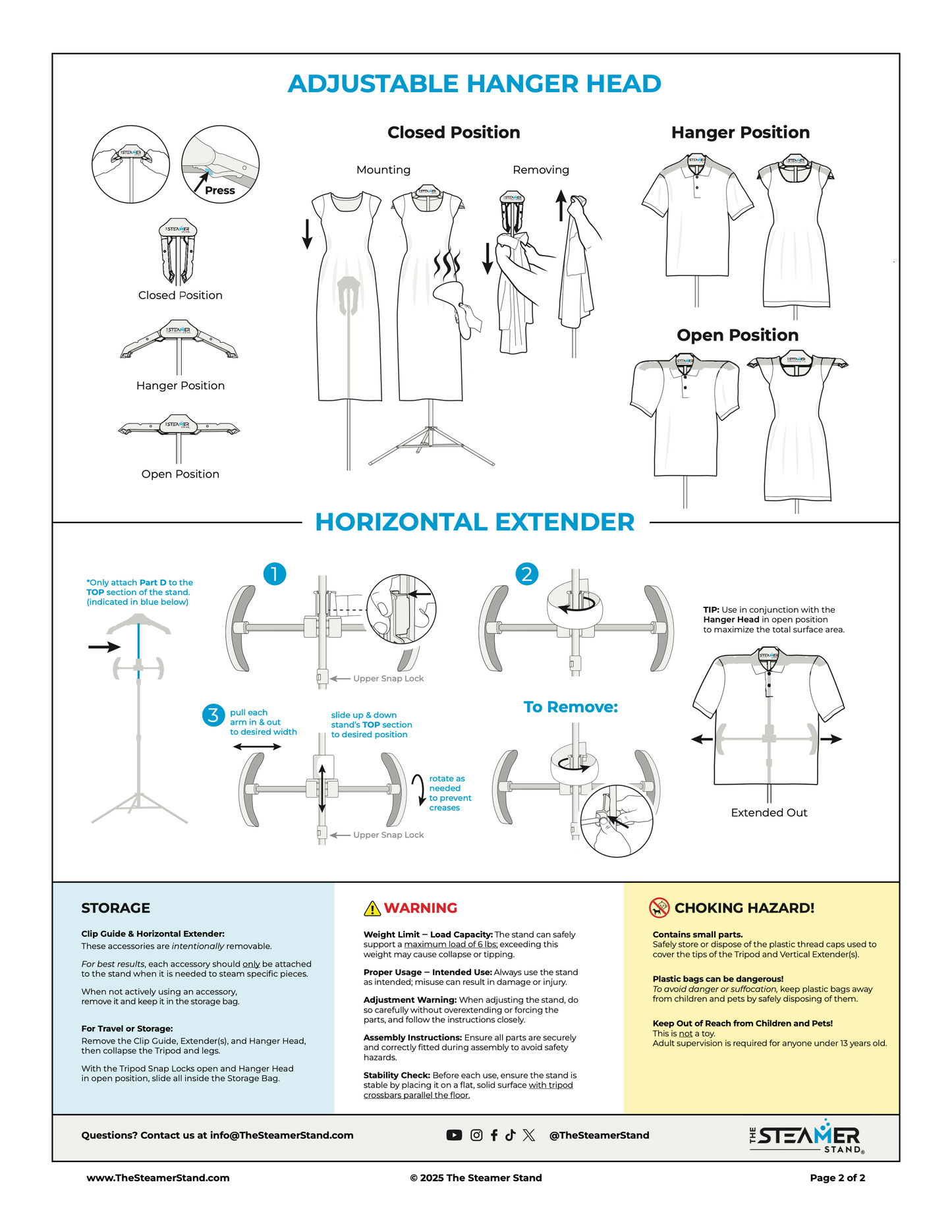 Visual instructions using graphics for assembly and operation of The Steamer Stand page 2 of 2