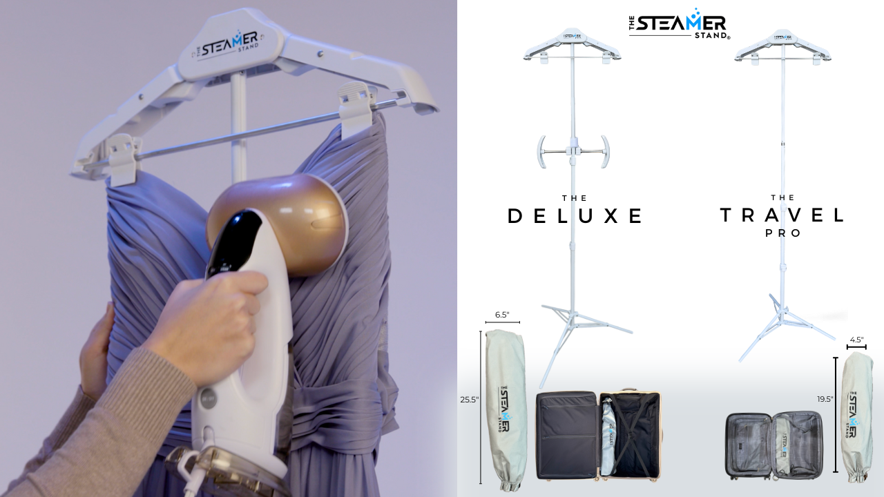 Load video: Advertising video showcasing the features, benefits and operation of The Steamer Stand for garment steaming clothes