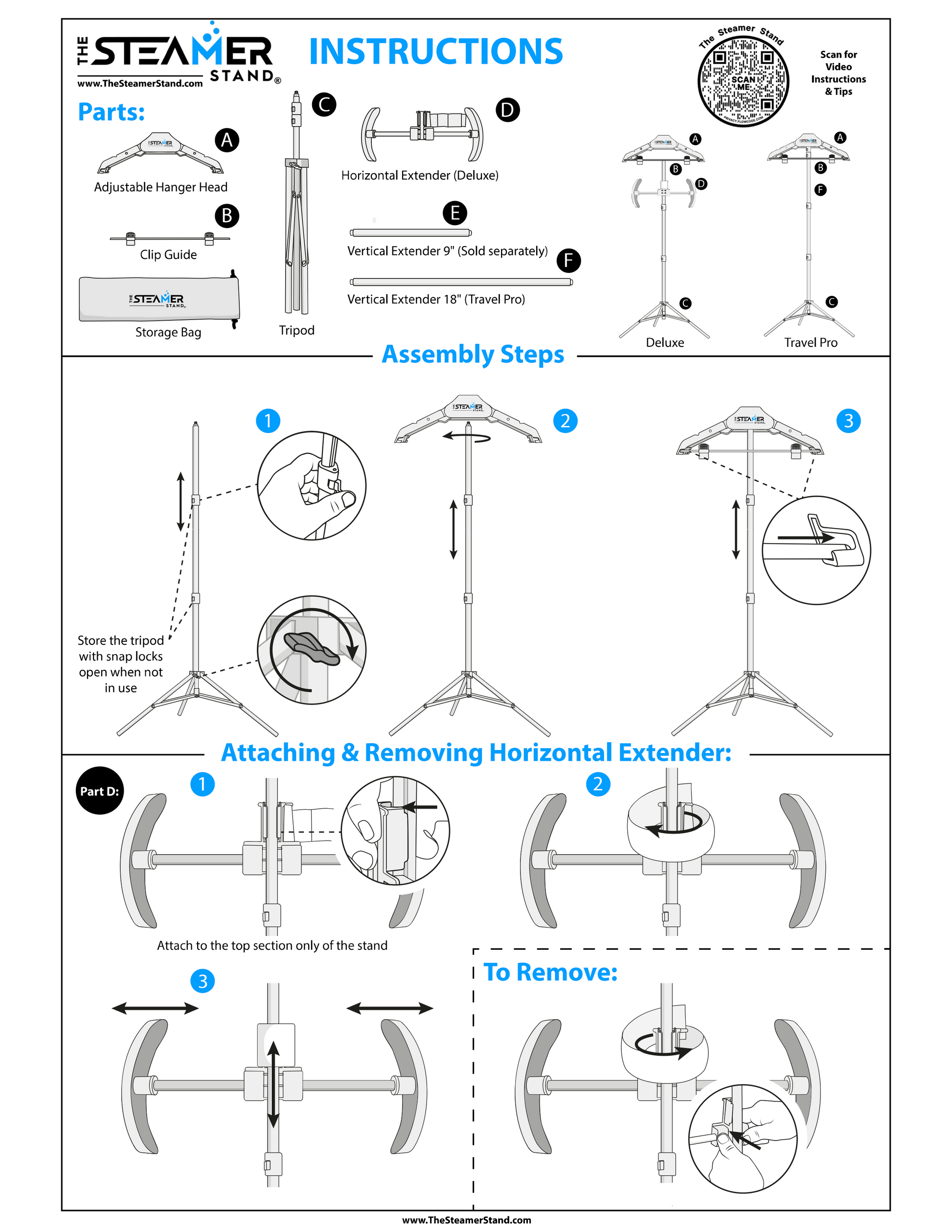 Visual instructions using graphics for assembly and operation of The Steamer Stand page 1 of 2