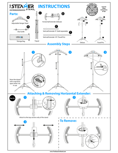Visual instructions using graphics for assembly and operation of The Steamer Stand page 1 of 2
