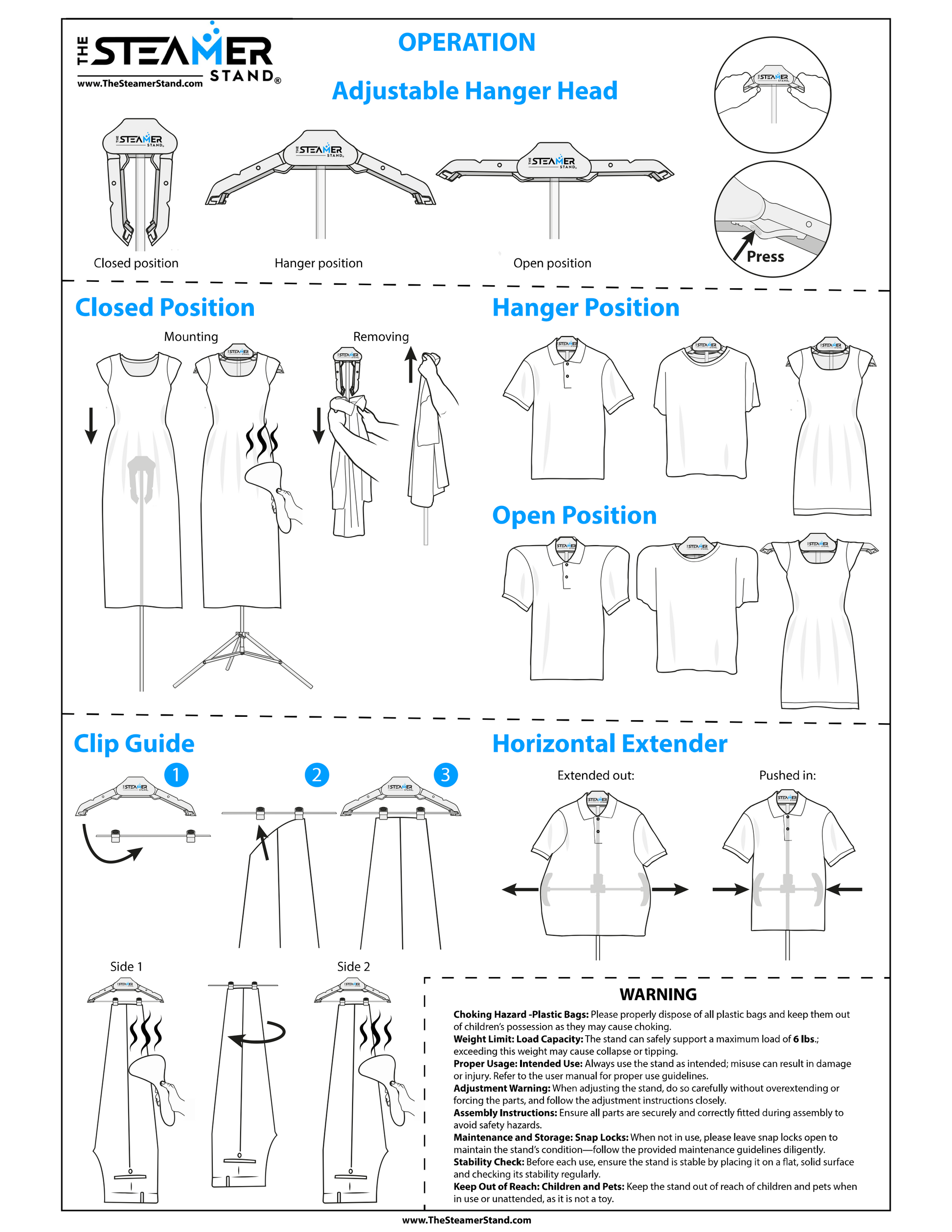 Visual instructions using graphics for assembly and operation of The Steamer Stand page 2 of 2