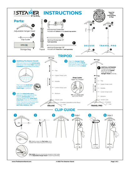 Visual instructions using graphics for assembly and operation of The Steamer Stand page 1 of 2