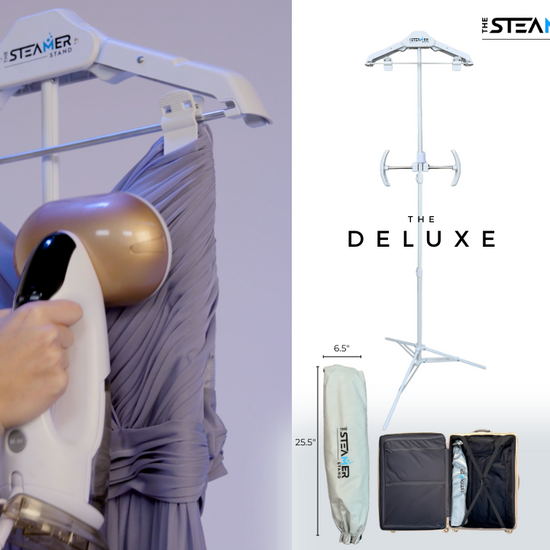 Marketing video showcasing The Steamer Stand and how to operate it when using a garment steamer 